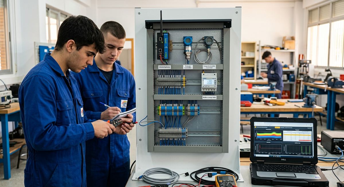 Puesto de prácticas SSENDEN Aula para centros de FP (4-20 mA, Modbus, energía)